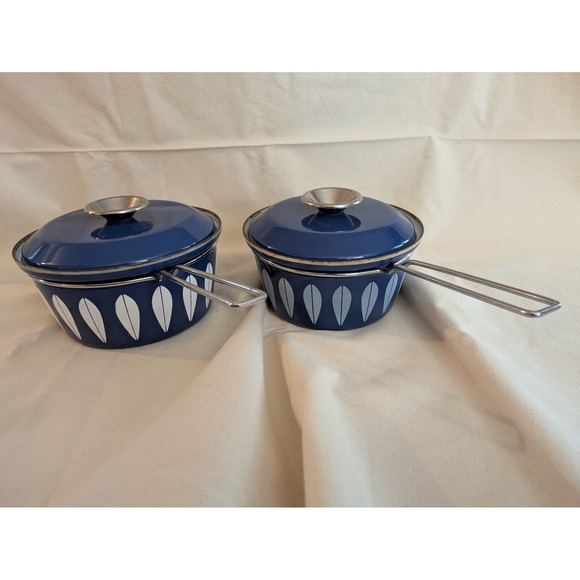 MCM Set of 2 Catherineholm Enamelware Lotus Blue Sauce Pan Lids 2 qt 3 qt - Picture 3 of 7